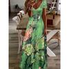 Women's Plus Size Dress Spring and Summer Butterfly Print Short Sleeve V-Neck Long Dress