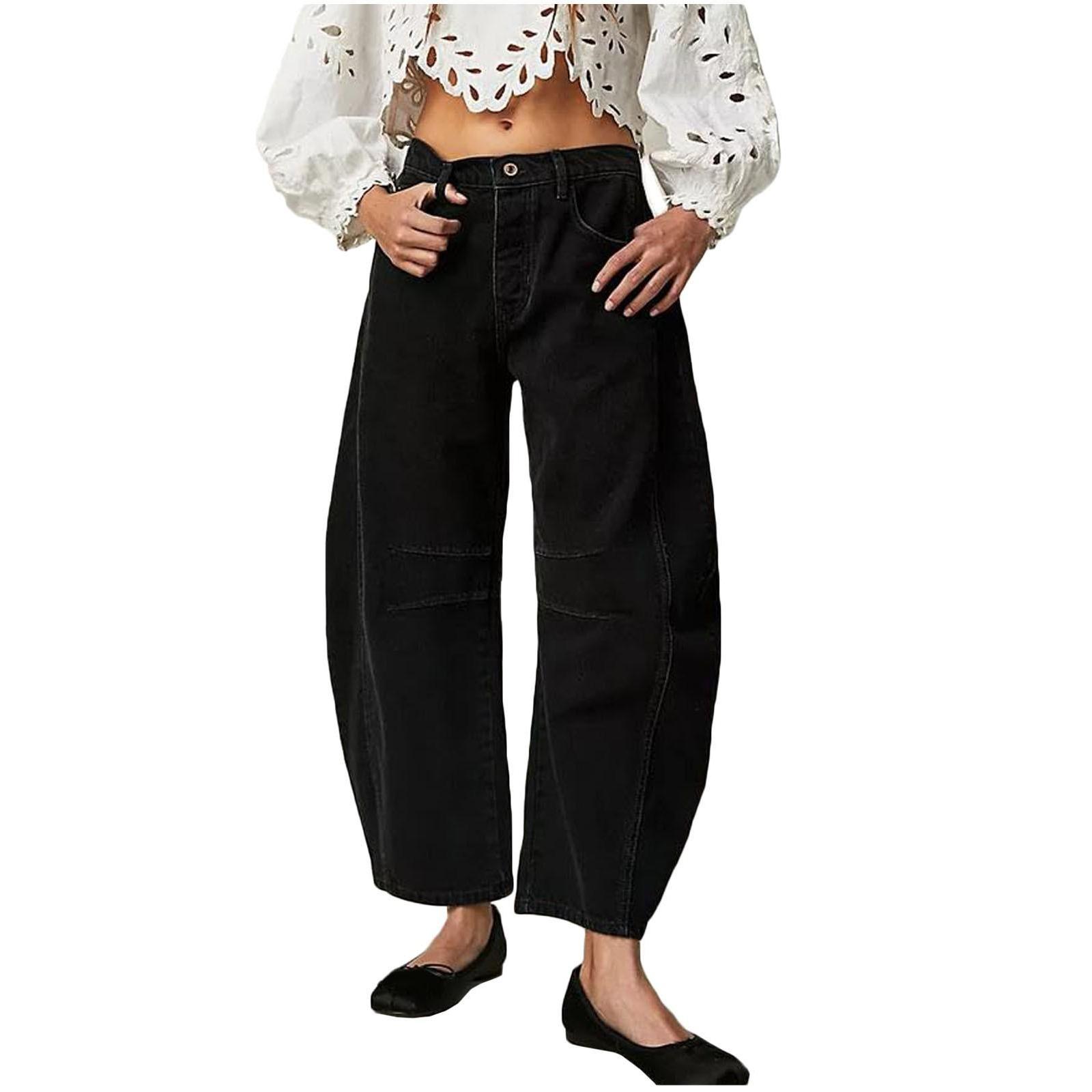 Wang jun Vrouwen Baggy Mid Waist Jeans Wijde Pijpen Losse Boyfriend Denim Broek Rechte Pijpen Cropped Barrel Jeans XL zwart