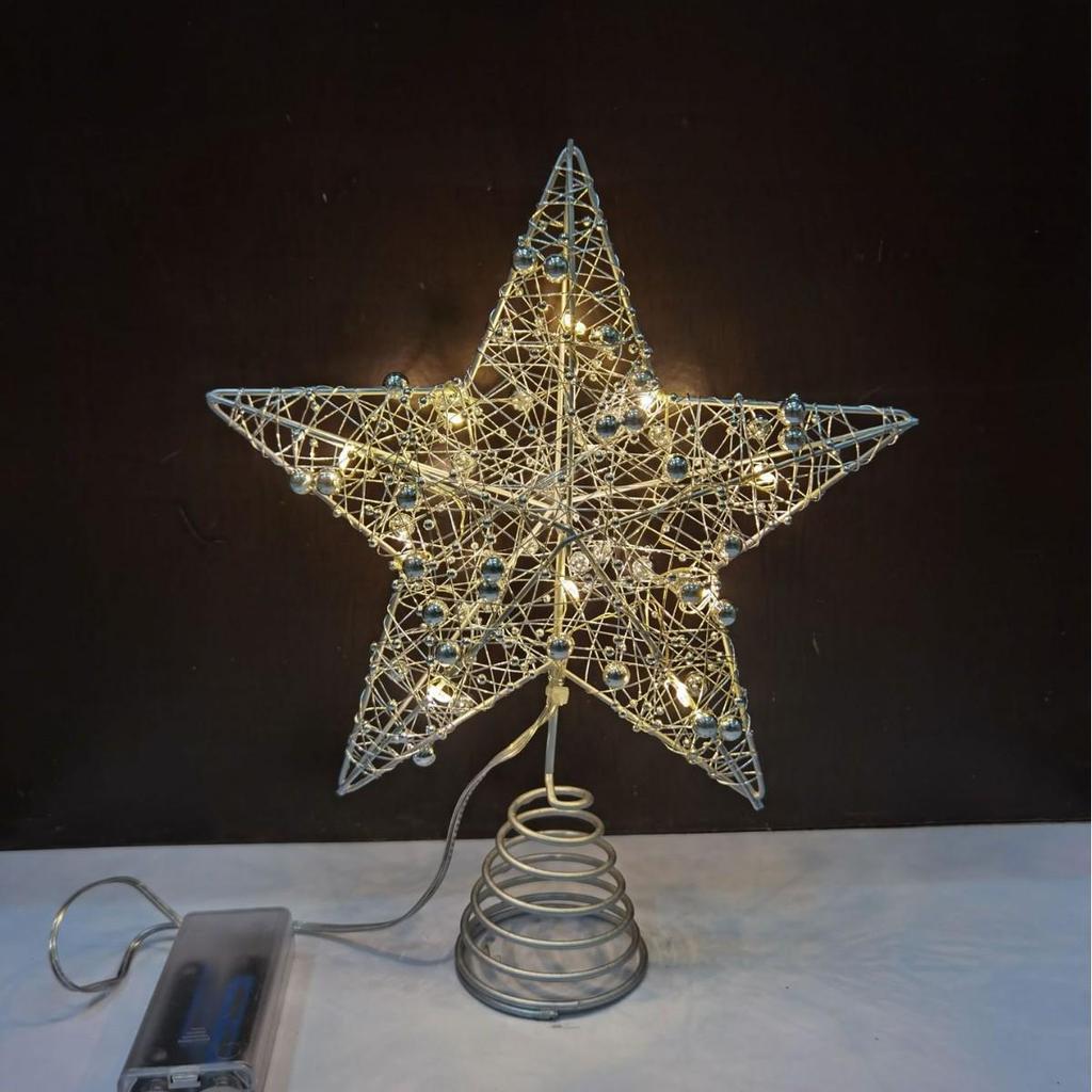 LED Five-Pointed Wrought Iron Star Tree Topper - Christmas Decoration