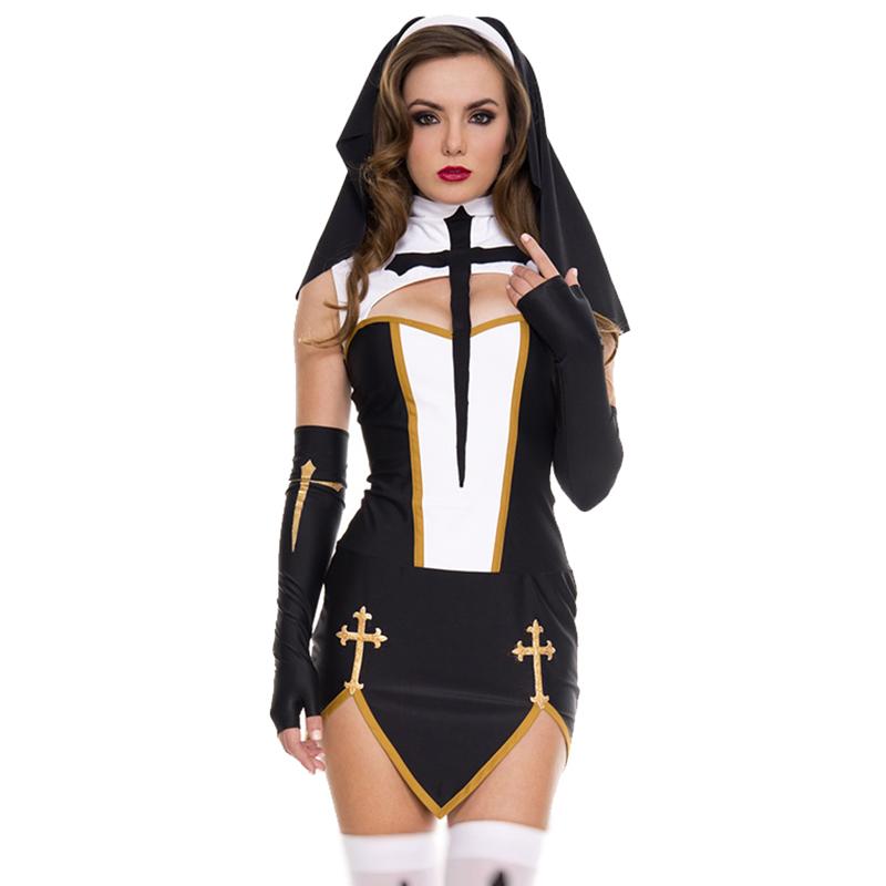 Sexy Lady Jeptiška Superior Kostým Karneval Halloween Kostel Náboženský klášter Cosplay Maškarní společenské šaty