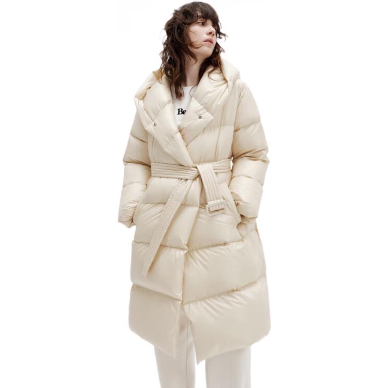MO&Co. Women's Hooded Long Down Jacket with Belt