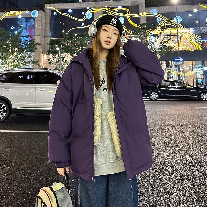 Loose solid color cotton-padded jacket women's autumn and winter Korean version trend loose and thickened men's casual couple cotton clothes
