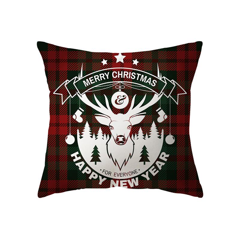 Christmas Theme Elk Print Pattern Cushion Cover Home Living Room Sofa Decoration Square Polyester Pillow Pillow Cover