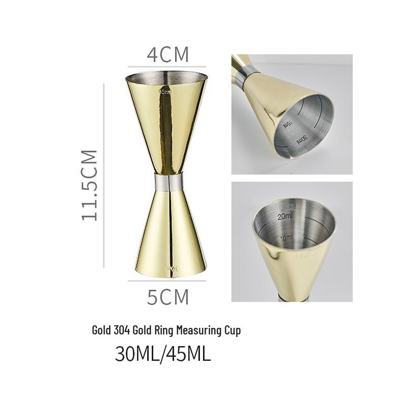 Double-Headed Stainless Steel 304 Gold Ring Jigger with Scaled Measuring Cup for Cocktails
