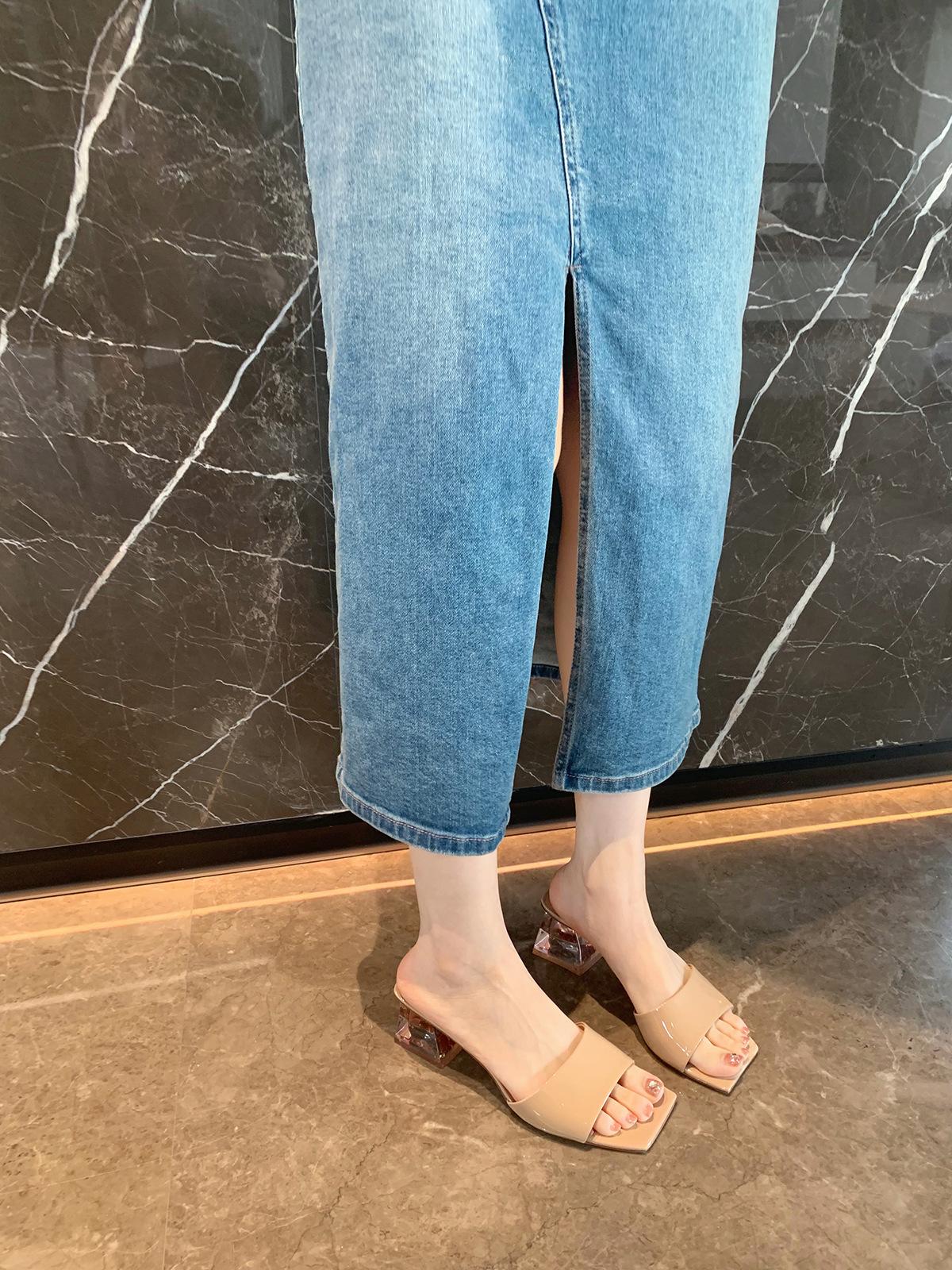 

Sheepskin grape mother shoes crystal high heels platform square head word with open toe slippers women s summer wear sandals 40