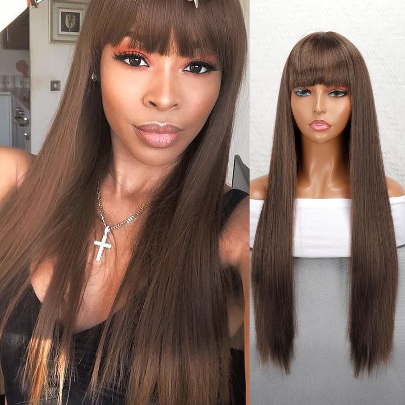 MISS WIG Long Straight Hair Natural Heat Resistant Fiber Black Wig for Women Daily Wear Wigs Pink Red Cosplay Wigs