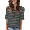 Shirts For Women Trendy Round Neck Button T Shirts Printed  Blouse Half Sleeve Tops For Women