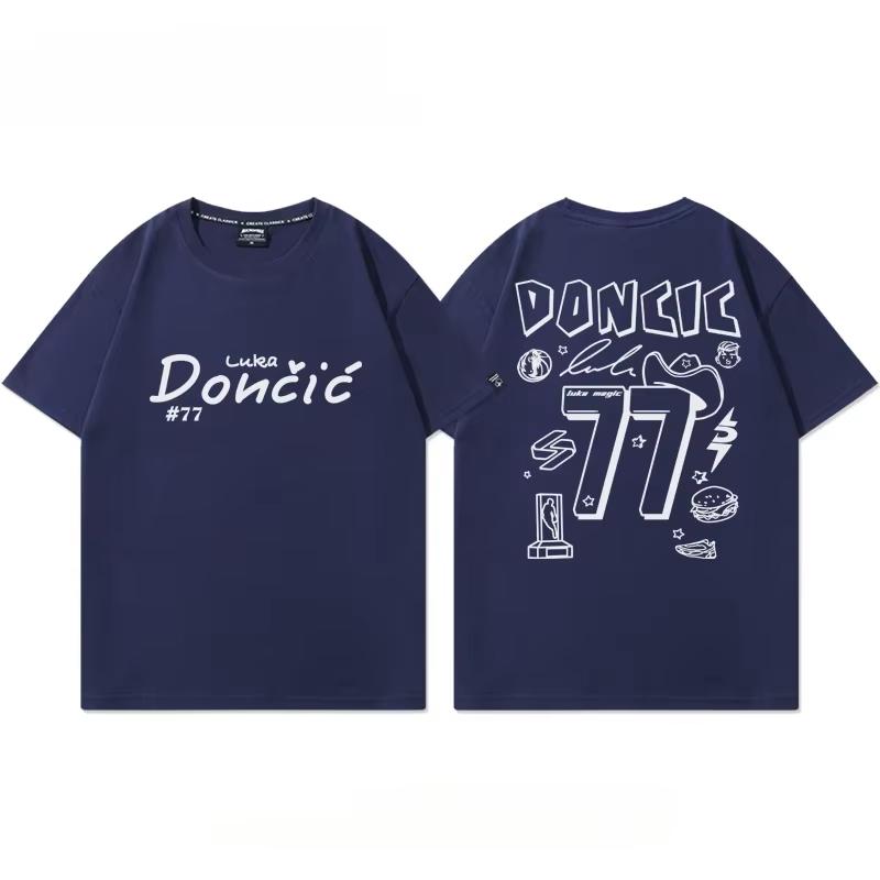 Basketball Mavericks Nr. 77 Doncic Personalisiertes Graffiti Baumwoll-T-Shirt Sportoberteil Herren Damen Trainingskleidung Hohe Qualität