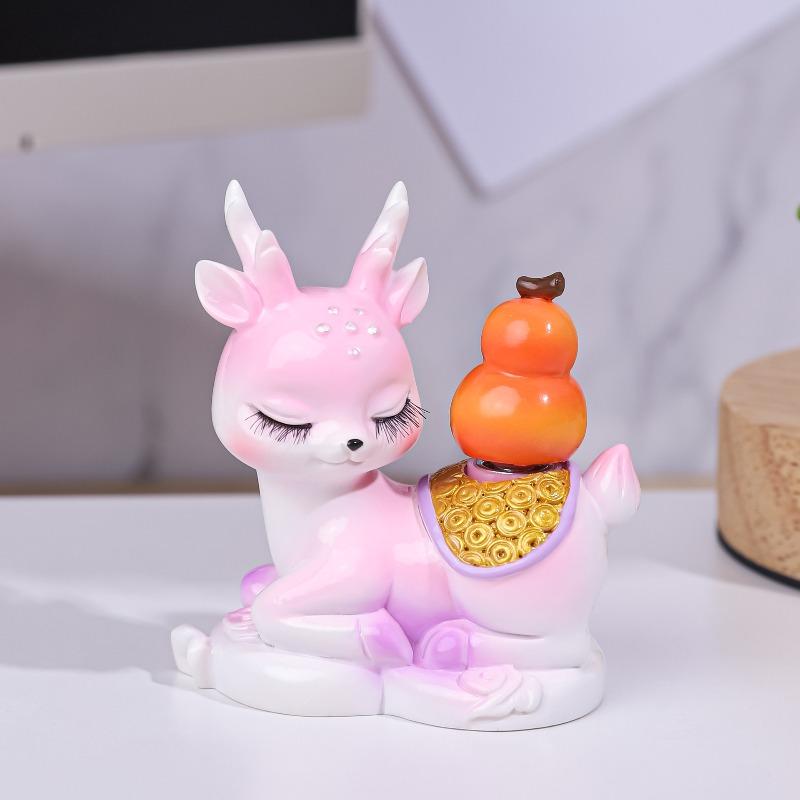 Deer and Wanxi's "All the Way Blooming" Deer Figurine, Exquisite Resin Figurine, Desktop Decoration, Workstation Car Figurine