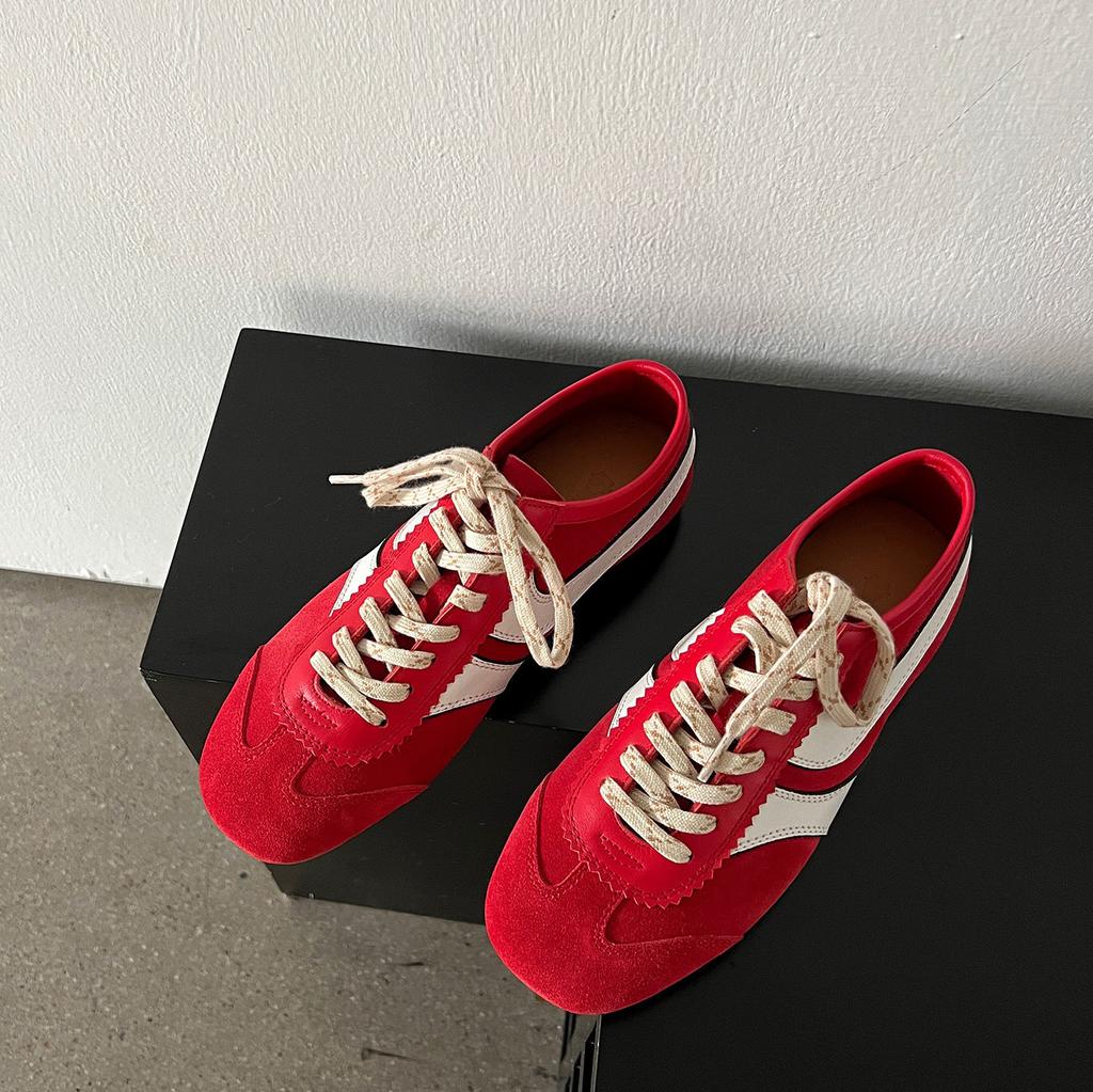 Leather Forrest Training Shoes Women's Versatile Retro Lace-up Niche Design Low-top Casual Sports Shoes Soft Soles Are Not Tired