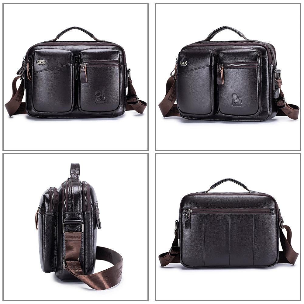 LAOSHIZI Brand Man Messenger Bag Genuine Leather Crossbody Bag Fashion Male Travel Tote Bag Shoulder Bag