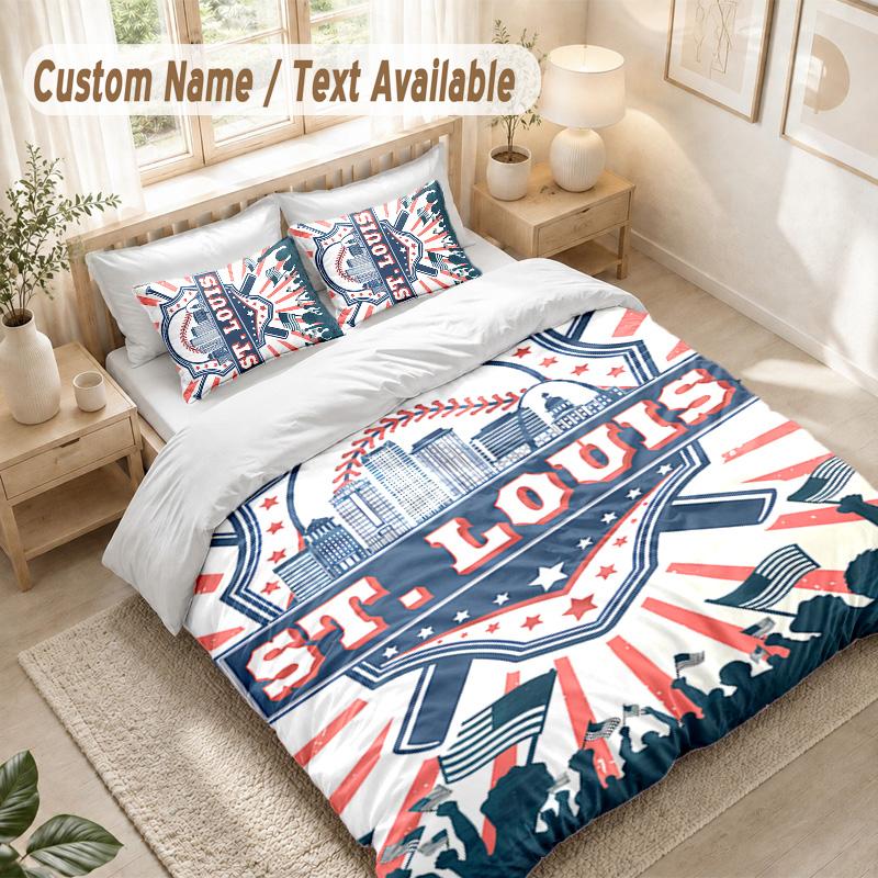 St Louis Baseball Bedding Set, 1 Duvet Cover & 2 Pillowcases Soft Comfortable Bedroom Home Textile Decor