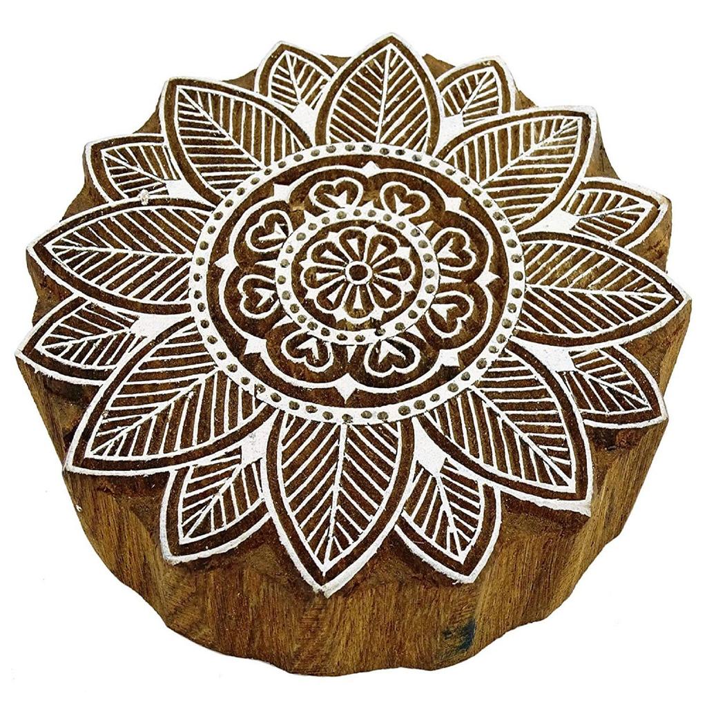Hand Carved Floral Pattern Textile Wood Stamp Printing Blocks Wooden Block
