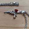 Gothic Punk Simulated Stereo Red Rose Flowers Winding Cross Pendant Stainless Steel Necklace for Women Halloween Witch Jewelry