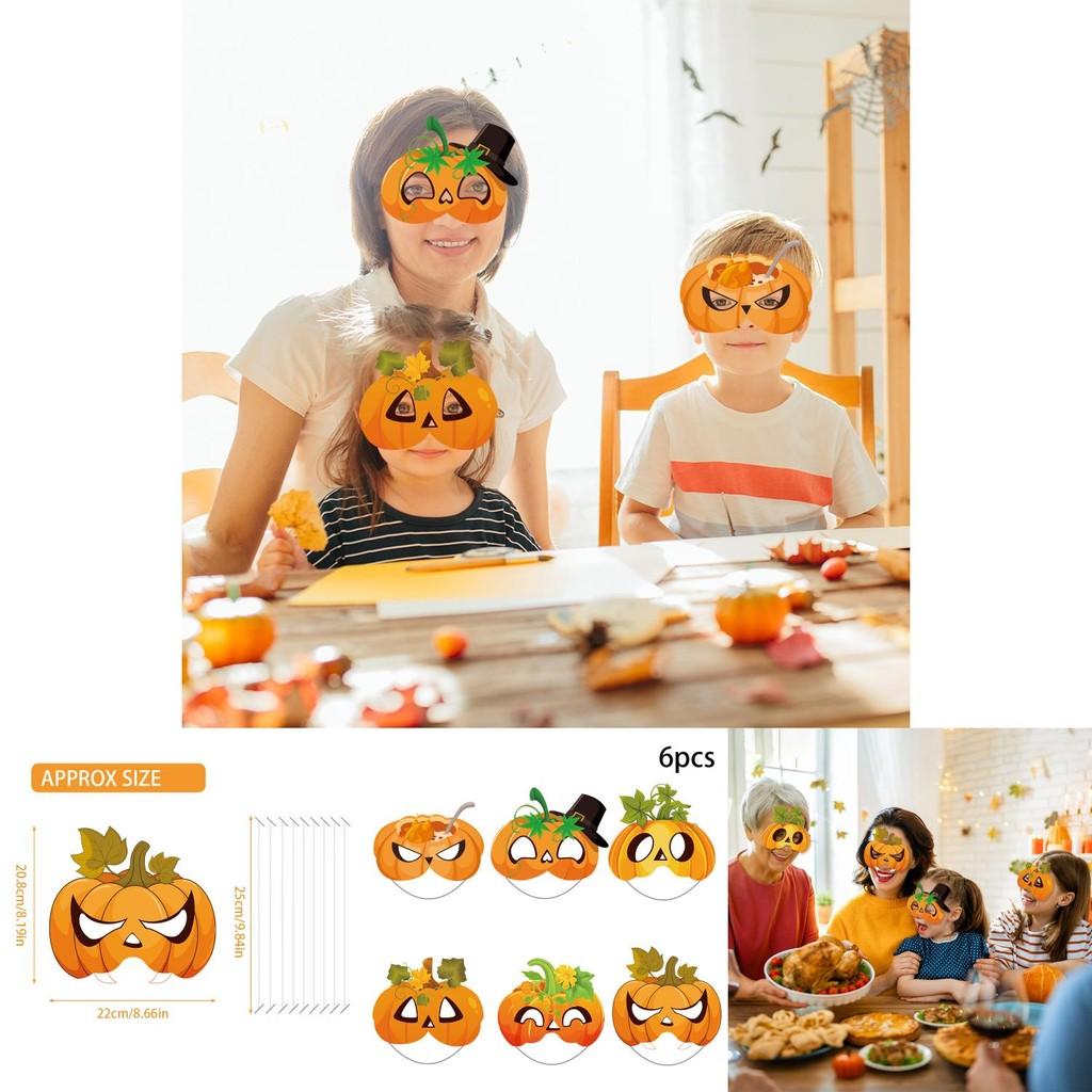 Pumpkin Face Mask Party Decor For Thanksgiving Celebration With Paper Materials 6pcs Set
