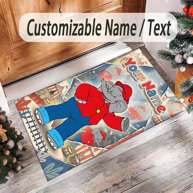 Personalized Crystal Velvet Carpet Custom Name Text,Benjamin Blümchen Anti Slip Area Rug For Home Decoration