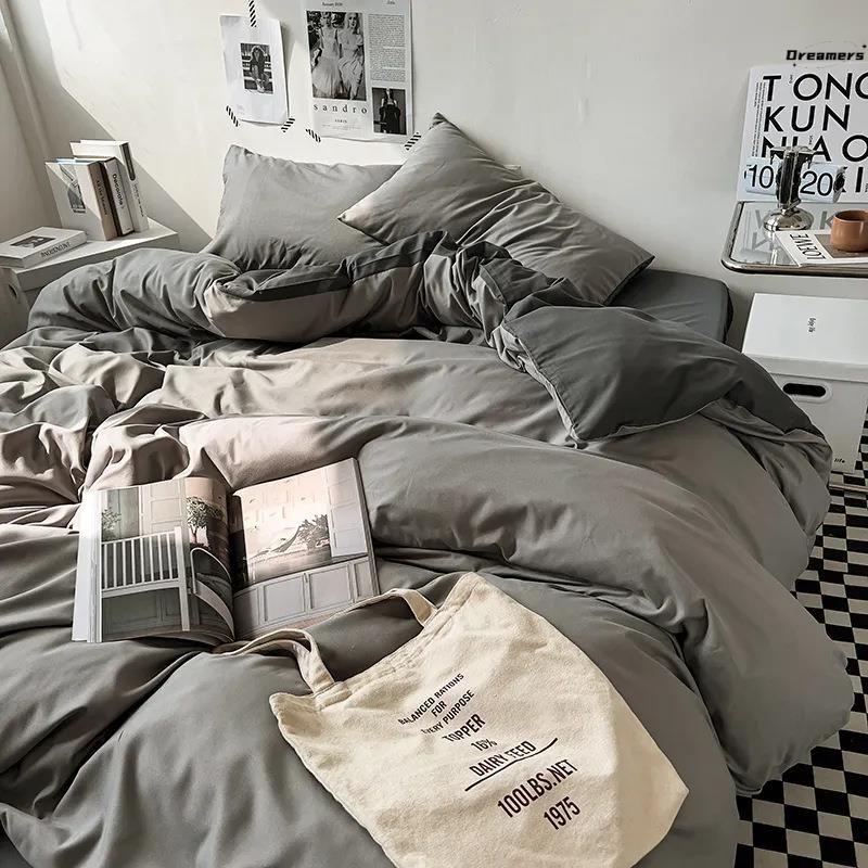 

Minimalist-Style Pure Color Double-Piece Quilt Cover Four-Piece Non-Cotton Cotton Single Dormitory Bed Sheet Quilt Single Bed Three Manufacturers 150*200cm [single quilt cover] | Double-Smog * $