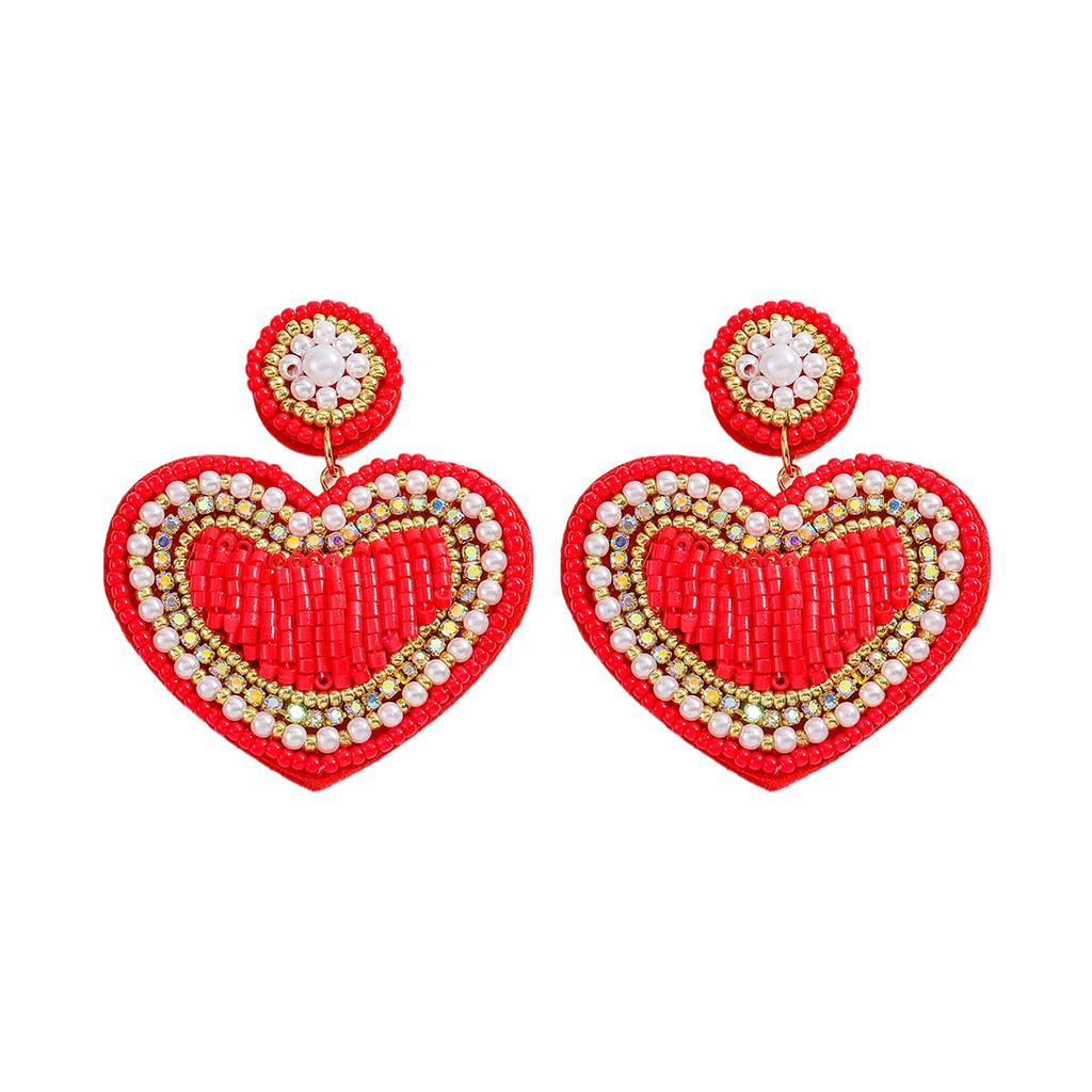 Valentine's Day love handmade rice bead earrings petals geometric enamel stud earrings personalized fashion diamond earrings
