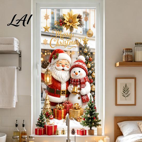 Home Holiday Decoration Christmas Window Clings Cute Snowman Santa Penguin Reindeer Stickers for Removable Festive Wall Art Glass Reusable