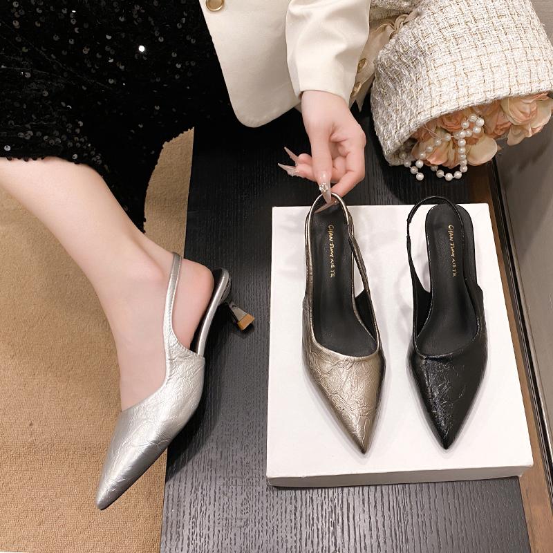 Fashion New Style Leopard Pointed Toe Sandals High Heels Shoes Women Slippers Slingback Summer Trend Sexy Dress Loafers Shallow Pumps