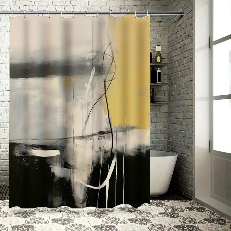 Minimalistic Style Black Yellow Modern Shower Curtain for Bathroom Decor White Bath Tub Background Image Included