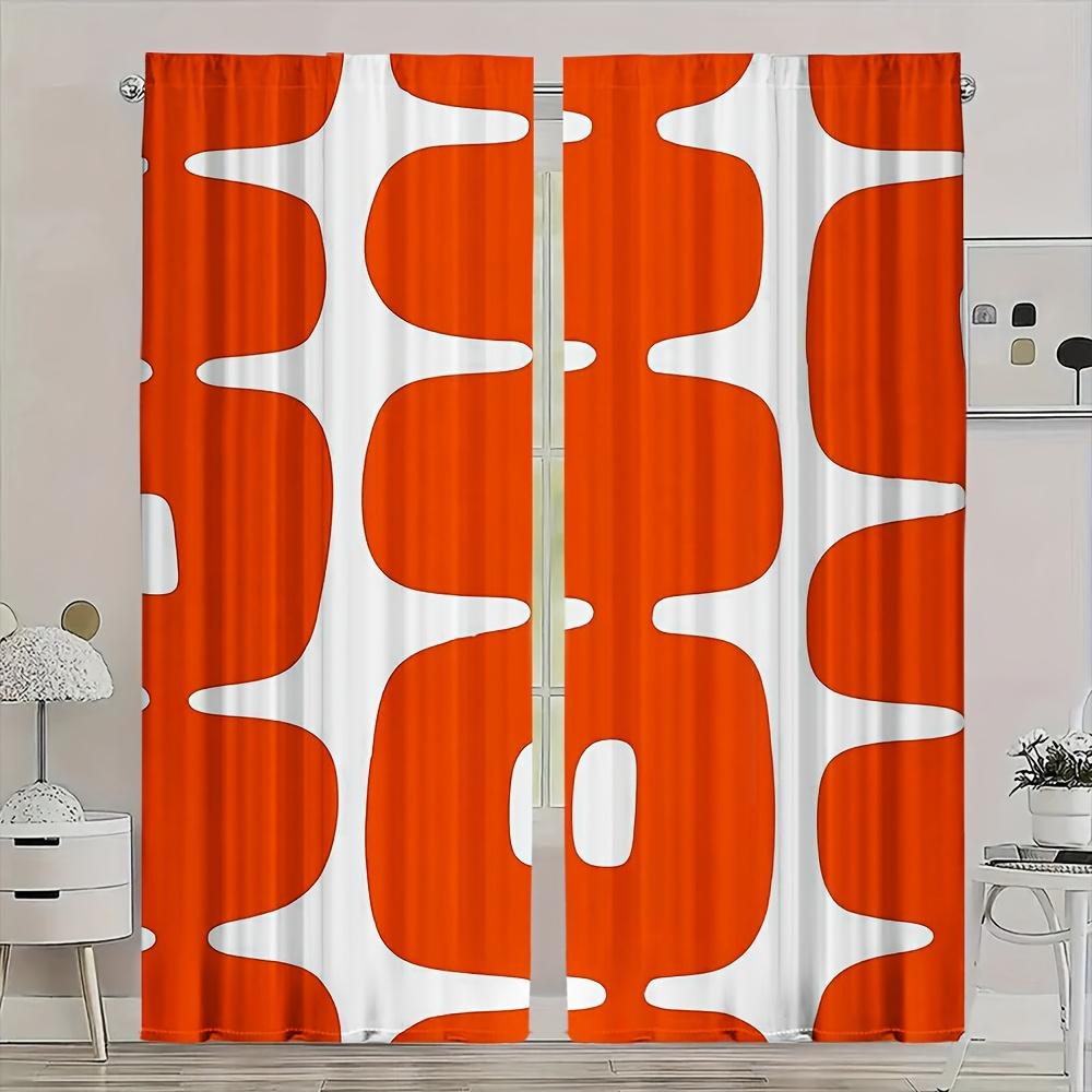 2Pcs Mid-Century Modern Curtain Orange And White Abstract, Retro Geometric Pattern For Contemporary Home Decoration 53x116cm 2pc21x46in