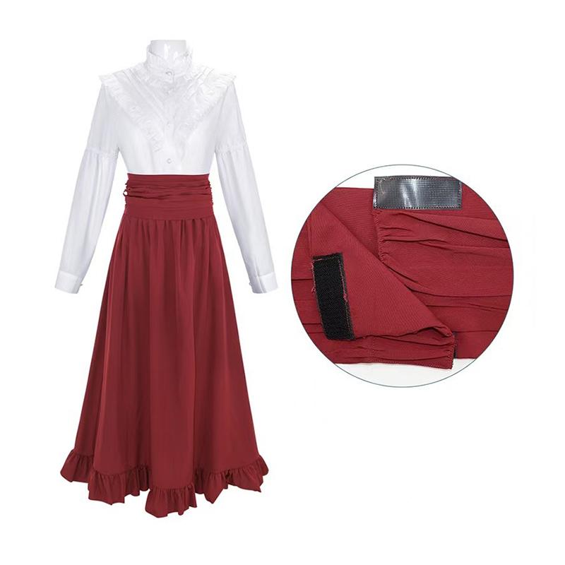 Vestido victoriano renacentista vintage, conjunto de camisa con cuello alto fruncido y falda, adecuado para cosplay, fiestas de té y eventos temáticos