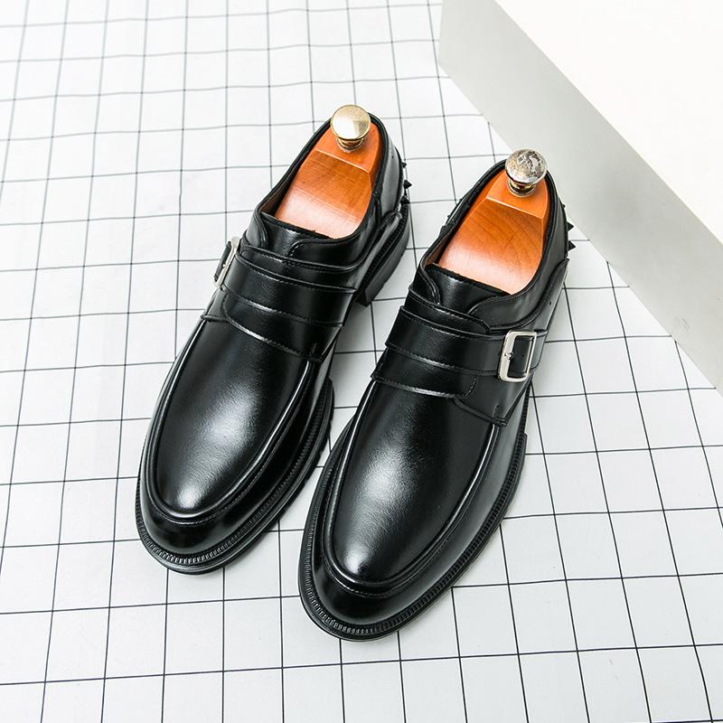 

Деловые кожаные туфли с пряжкой в британском стиле, мужские одинарные туфли, модные, с заклепками, размеры 38-46 46 чёрный