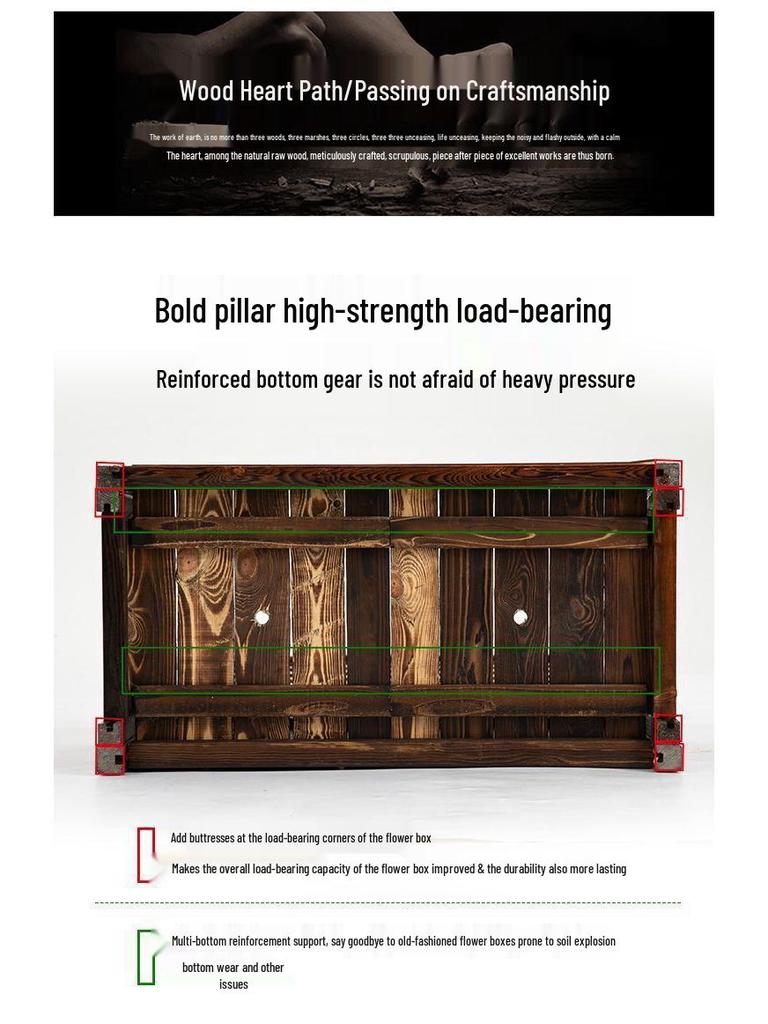 Carbonized Anti-Corrosion Wood Planter Box with Climbing Frame for Outdoor Balcony or Courtyard