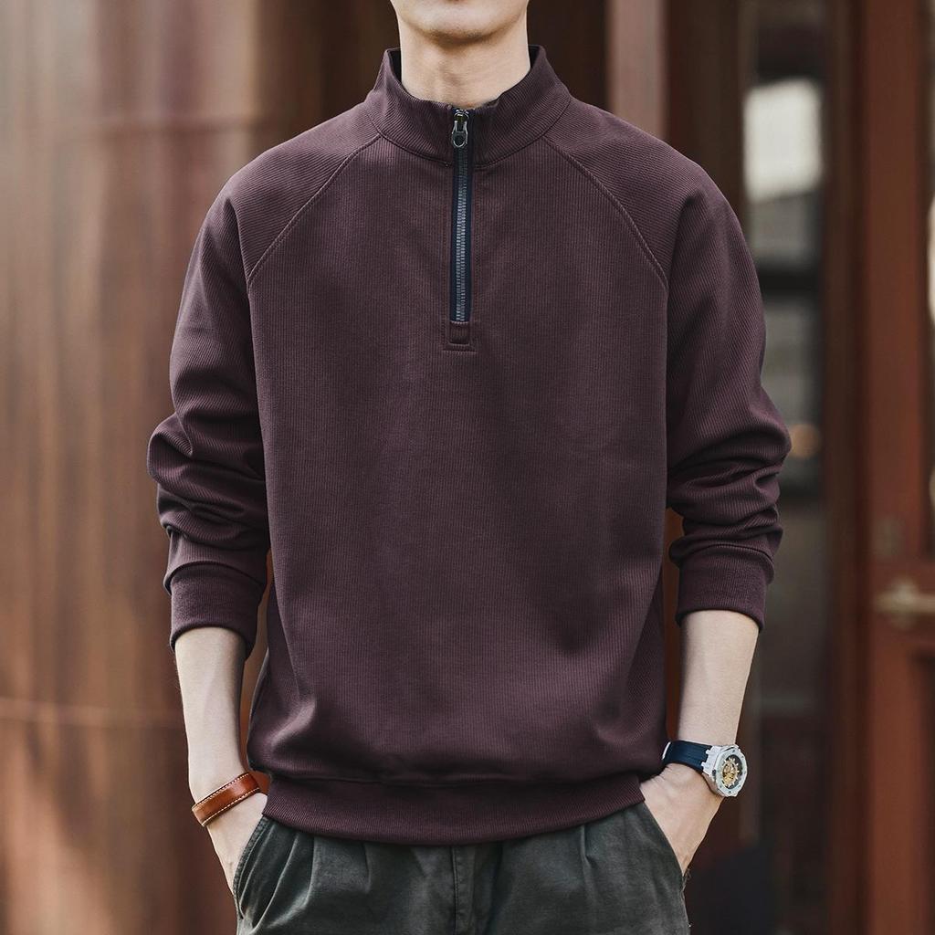Ge Lan Lu Men's Retro Half-Zip Stand Collar Hoodie - Autumn/Winter Loose Casual Sports Jacket