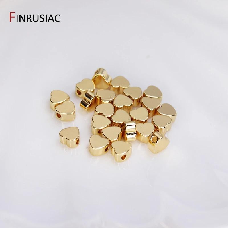 Trendy Gold Plated Brass Heart Beads Spacer Beads For DIY Handmade Bracelet Necklace Making Accessories Wholesale