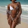 New Leopard Print Neck Bikini Swimsuit, European and American Sexy Mesh Skirt Three-piece Split Swimsuit