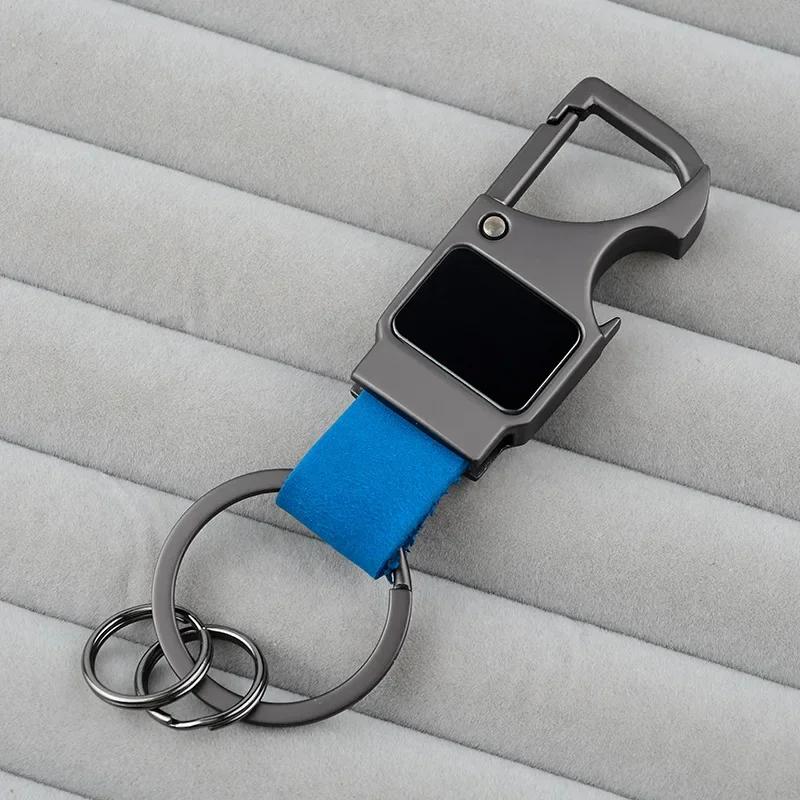 Laser Custom Cowhide Bottle Opener Leather Metal Keychain Multifunctional Key Chain Laser Engrave Car Keyring for Men and Women