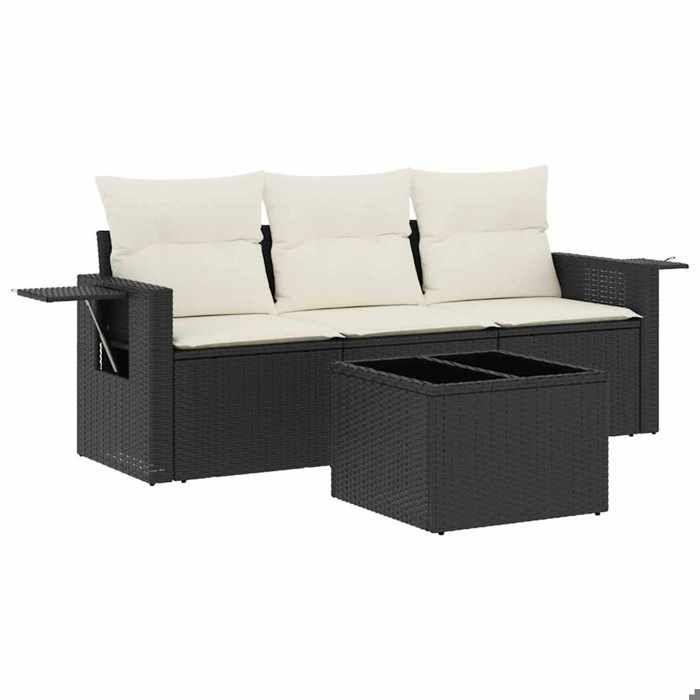 VidaXL Salon de Jardin avec Coussins 4 pcs, Canapés de Terrasse, Ensemble de Meubles de Patio, Mobilier d'Extérieur, Noir 3252203