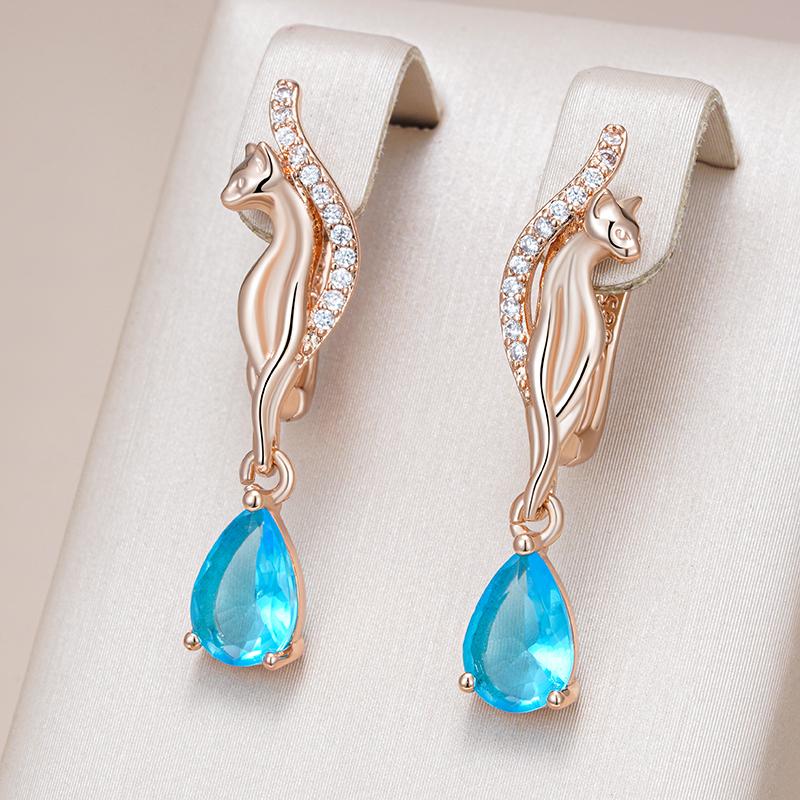 Kienl   Rose Gold Color Animal Drop Earring For Women Vintage Blue Natural Zircon Long Earring High Quality Daily Jewelry