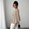 Solid Color Belted Batwing Sleeve Top, Fashion Casual Elegant Spring Summer Daily Wear