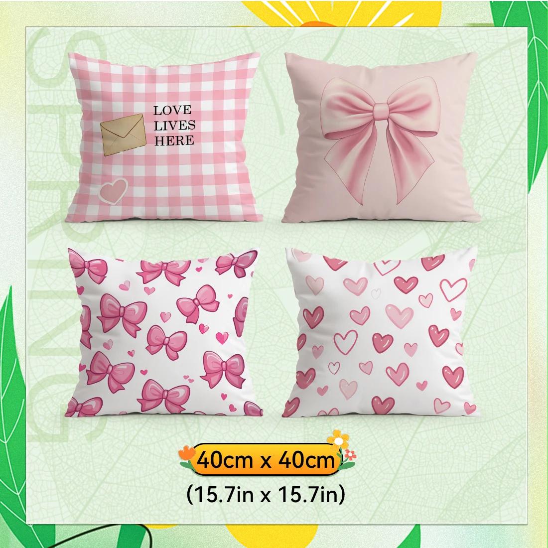 

4pcs/set Pink bow heart Cushions Pillowcase Polyester Cushion Cover Throw Pillow Pillowcover Home Car Sofa Decor