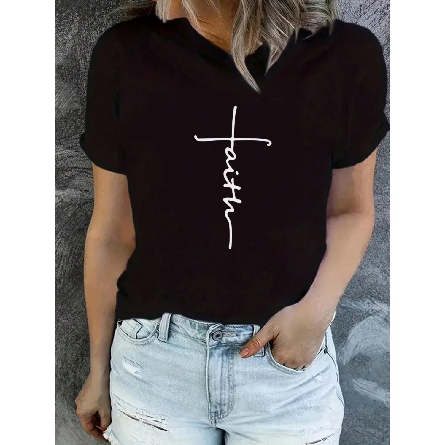 INAWLY Letter Graphic Tee Graphic Tees Women Tops S чёрный