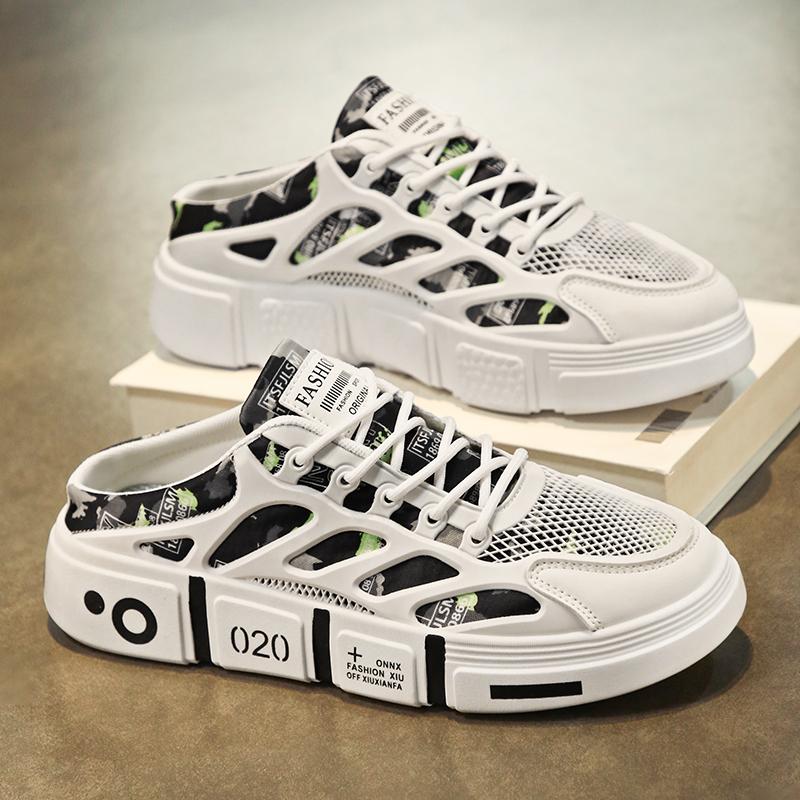 

Мужские тапочки, дышащие уличные модные повседневные тапочки с закрытым носком, нескользящие легкие стильные летние мягкие тапочки 44