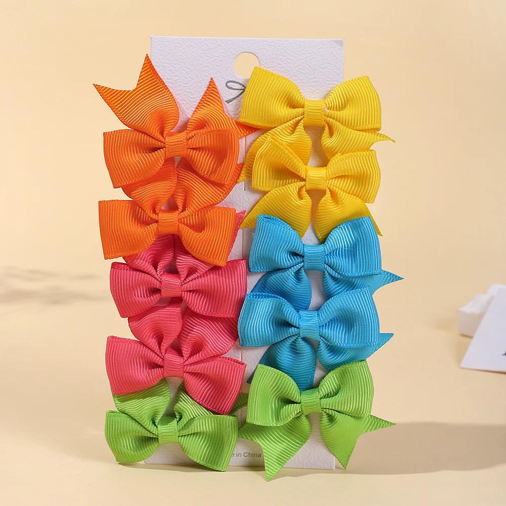 10Pcs/Set Classical Solid Ribbon Bow Hair Clips for Kids Girl Handmade Bows Hairpin Barrettes Headwear Children Hair Accessories
