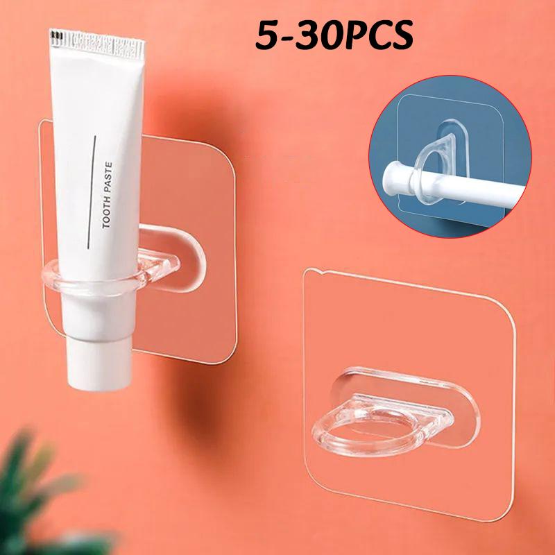 5-30pc Transparent Wall-Mounted Circular Hooks Multifunctional Storage Round Ring Hook Bathroom Home Hang Curtain Rod Bracket