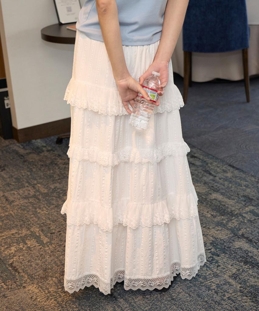 Leuba Eyelet Tiered Maxi Skirt - Off White