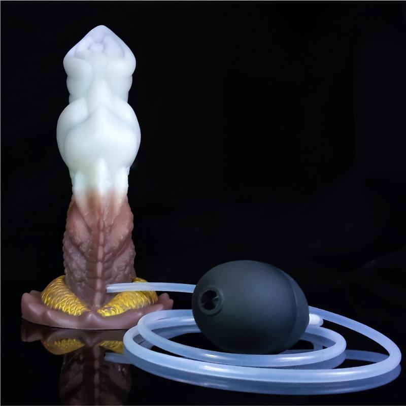 Ejaculating "Dragon" Style Dildo — Silicone dildo featuring an oversized fantasy creature/alien beast design with a "horse knot" structure.