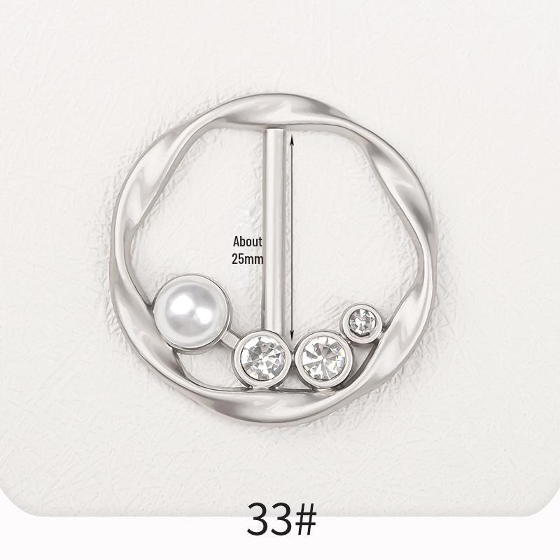 Premium Metal Buckle Summer Korean T-Shirt with Pearl Round Top Knot