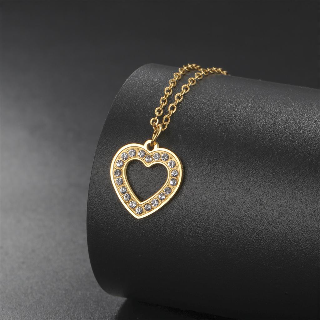 Rhinestones Heart Necklace for Women Stainless Steel Fashion Pentagram Star Pendant Chain Valentine's Day Jewelry Gift