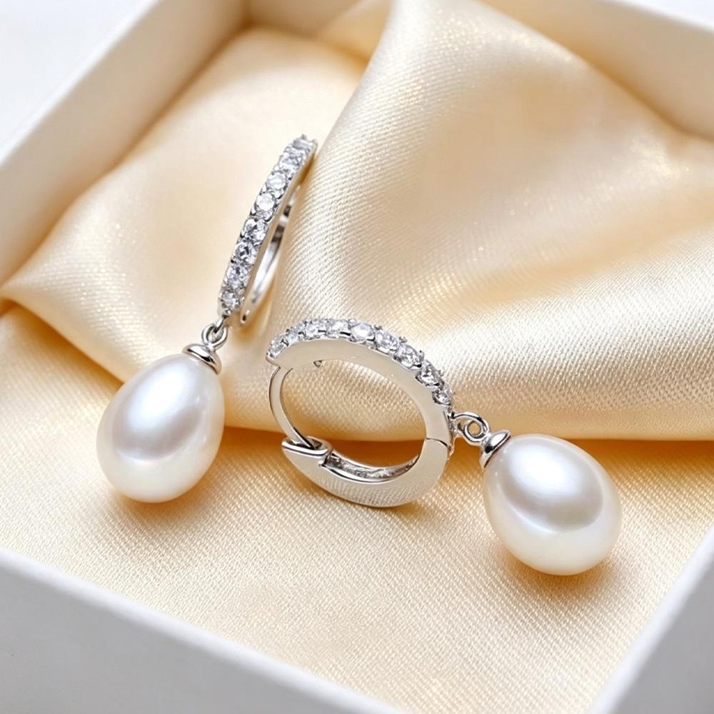 Natural Freshwater Pearl Earrings ,Drop Pearl Earring For Women Fine Jewelry Wife Girl Birthday Gift
