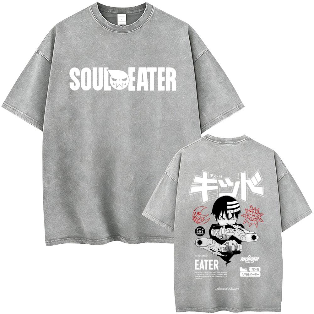Washed Vintage Anime Soul Eater Black Star Graphic Tshirt Mens Retro Manga T Shirt Men Women Fashion Casual Oversized Tshirts