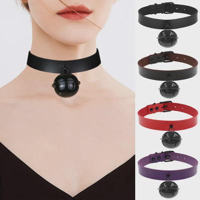 Harajuku Stylish Black PU Leather Collar with Bell Pendant Necklace