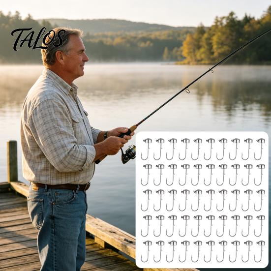 Small Fishing Tackle 50Pcs Metal Hooks Set, 3.5/5/7/10/14g Jig Head Hook, Heavy Outdoor Gear Duty Fish Hook with Barbs for Freshwater Saltwater