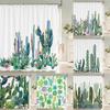 Cactus Pattern Bath Curtain Waterproof Fabric Shower Curtains Fresh Flower Plant Bathtub Screen for Bathroom Home Decoration